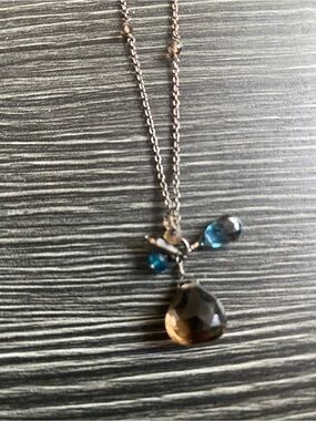 Blue and brown Teardrop Pendant sterling silver Necklace -